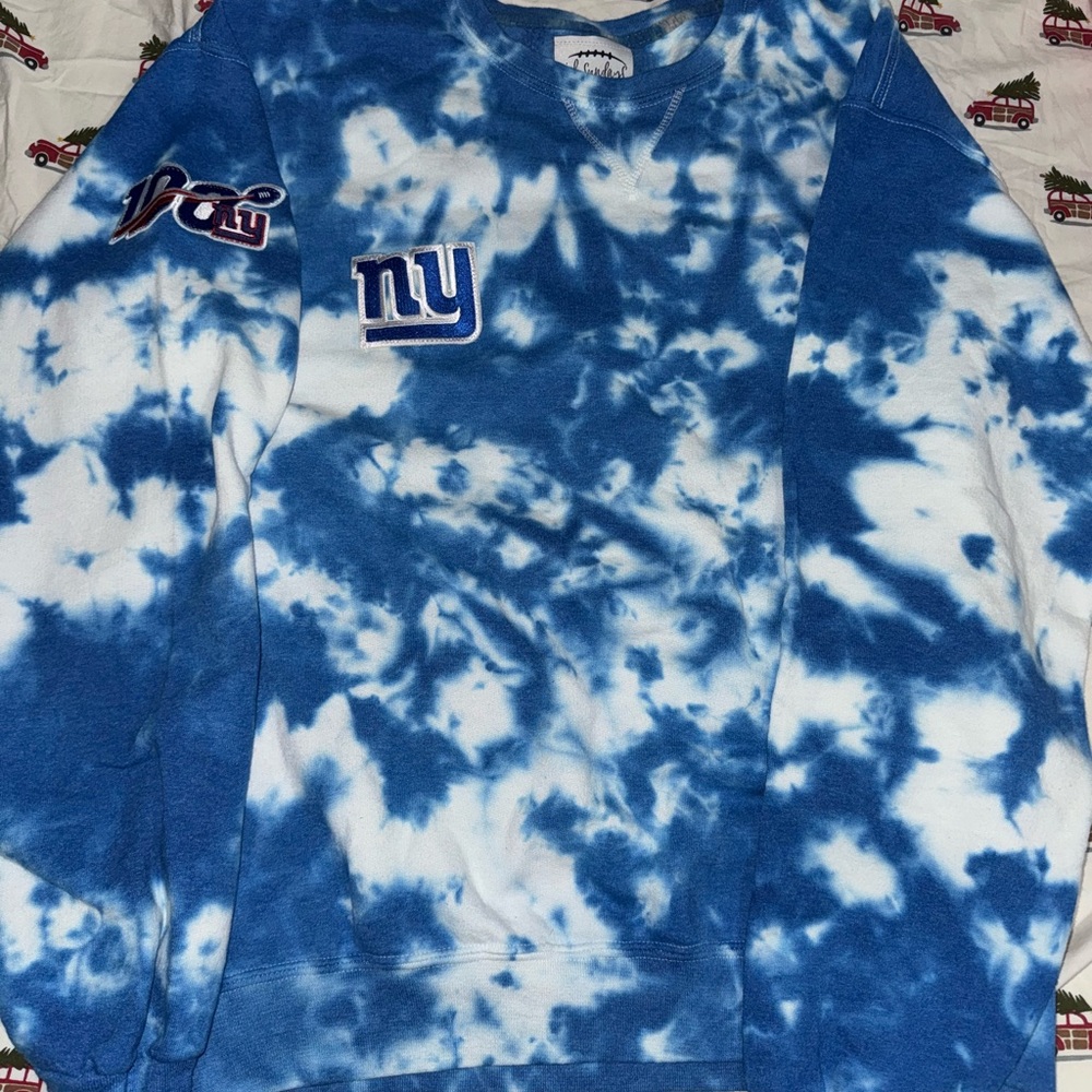 New York Giants Blue and White Tie-Dye Crewneck Sweater